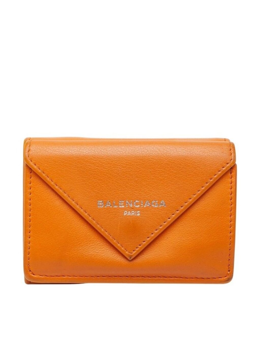 Balenciaga Paper Mini Wallet Trifold Compact Orange Leather